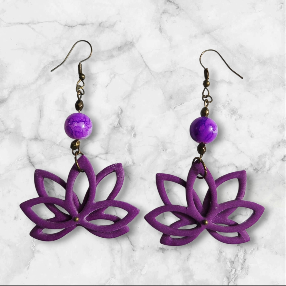 SALE. Purple Lotus Flower Earrings – Boho Handmade Dangle Earrings, Lightweight